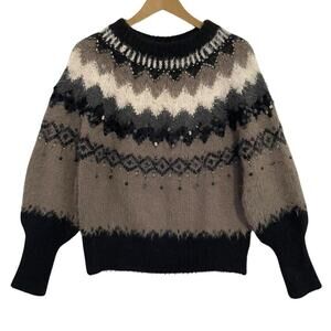 Anthropologie Black and Cream Patterned Sweater